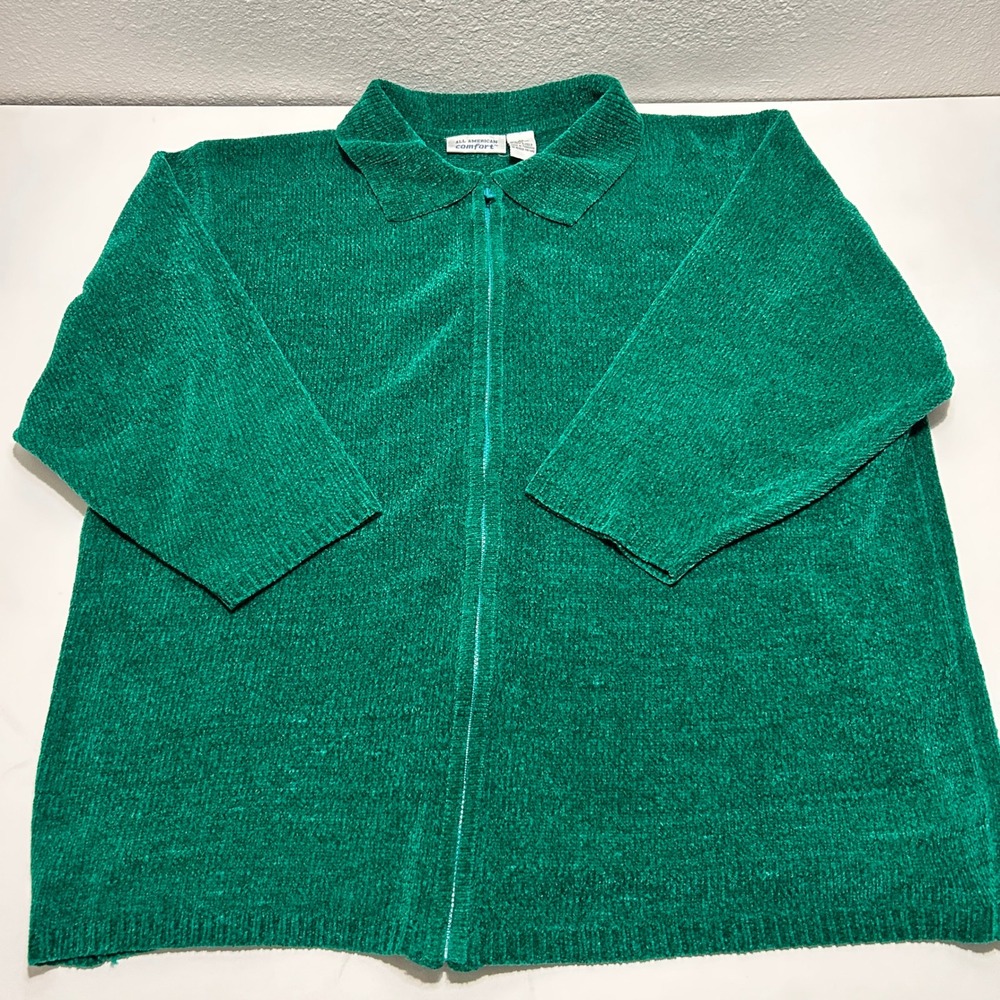 Vintage All American Comfort Green Zip Up Cardigan Sweater Womens 2X